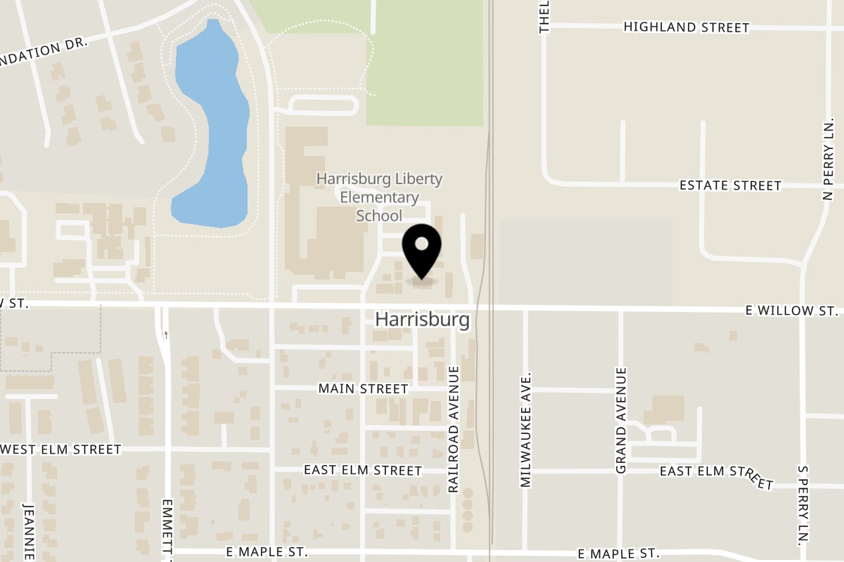 Map showing the location of Fresh Horses Saloon on 308 E Willow St in Harrisburg